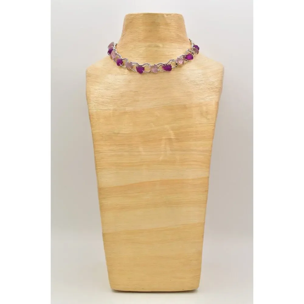 Star Vintage Choker Collar Necklace Purple Lucite Leaf Chunky Signed 1940s BinBJ